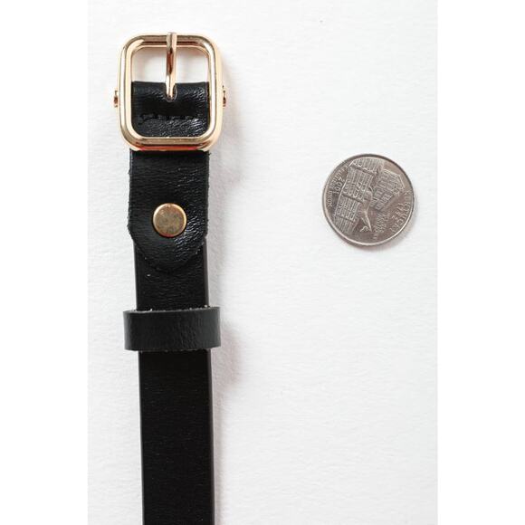 Versatile Skinny Classic Leather Gold Buckle Belt Black - Picture 2 of 4